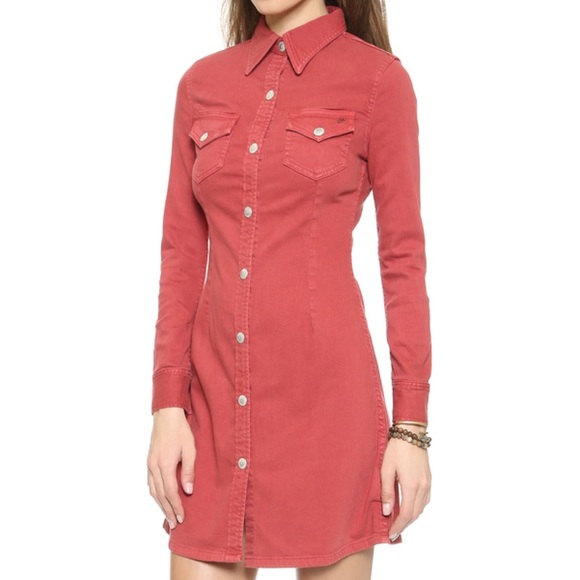 Alexa Chung for AG Adriano Goldschmied Snap Front Red Denim Shirt Dress XS - Picture 2 of 7
